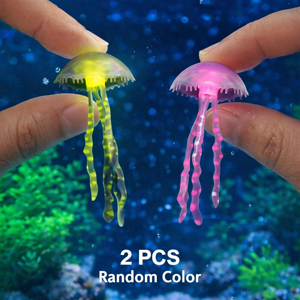 Aquarium Fish Discus - Luminous Simulation Jellyfish 2Pcs Random Color